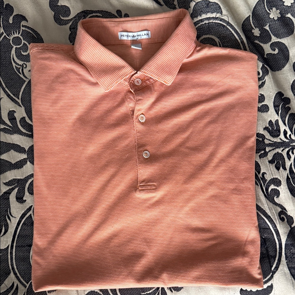 Peter Millar Orange & White Striped Cotton Polo - Size XL